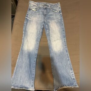 American Eagle Outfitters Women's Faded Blue Kick Boot Jeans